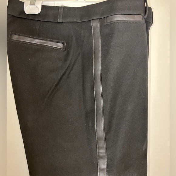 Banana Republic Sloan slim leg pants with leather details. Black. Size 8. - Picture 1 of 6